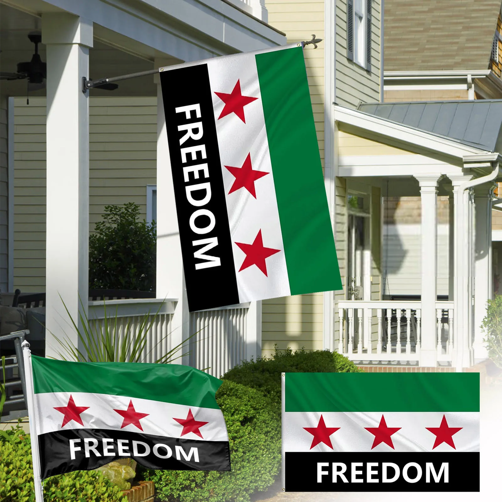 Free Syrian Flag Syrian Banner 3x5ft Premium Quality Of Syria Syrian Arab Flag With 2 Brass Grommets For Indoor Outdoor.