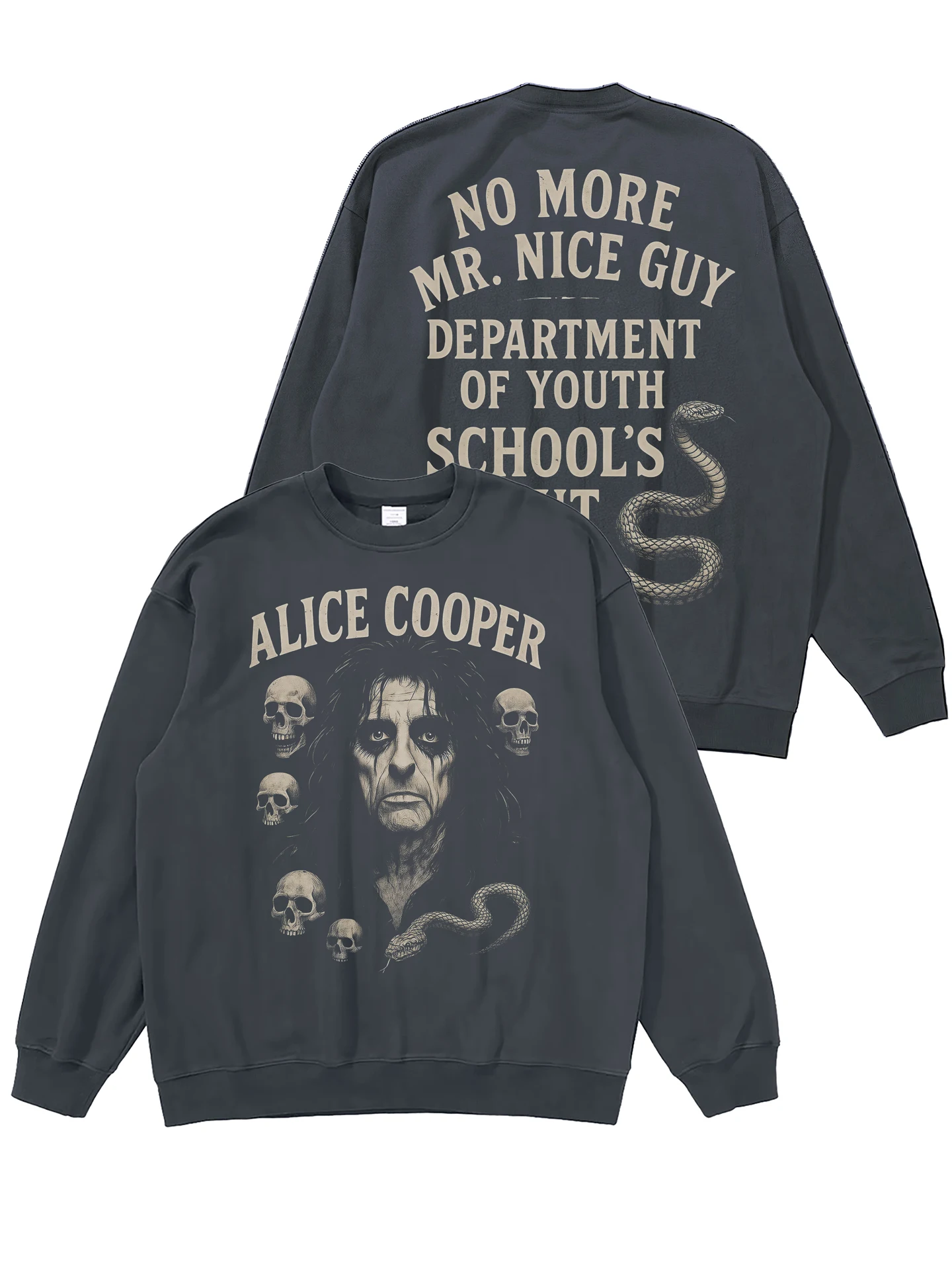 Alice Cooper Rock Band Portrait Digital Direct Spray Vintage Loose round Neck Sweatshirt Comfortable Cotton Unisex Long Sleeve