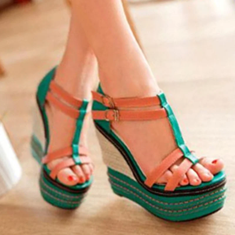 Brand New Fashion Female Wedges High Heels Sandals Fashion Buckle Platform Women Sandals Party Summer Shoes Woman slippers