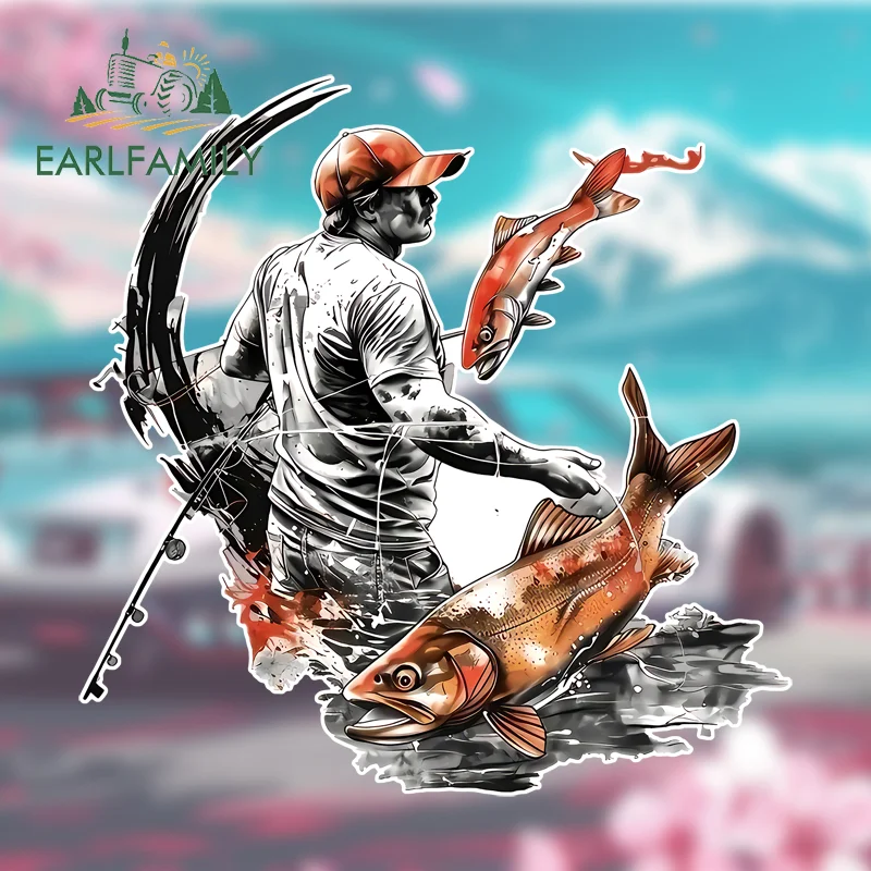 

EARLFAMILY Премиальные наклейки для автомобиля с рыболовной тематикой, для ветрового стекла каравана, для скейтборда, для ноутбука, для маскировки царапин, водонепроницаемые автомобильные аксессуары