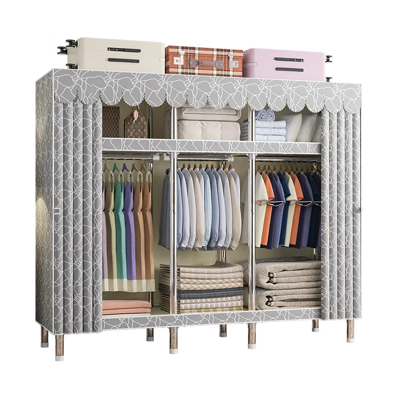

Simple Wardrobes Sturdy Durable Assembled Storage Cabinet Home Bedroom Cloth Wardrobe All Steel Frame Bold Thick Bedroom Closets