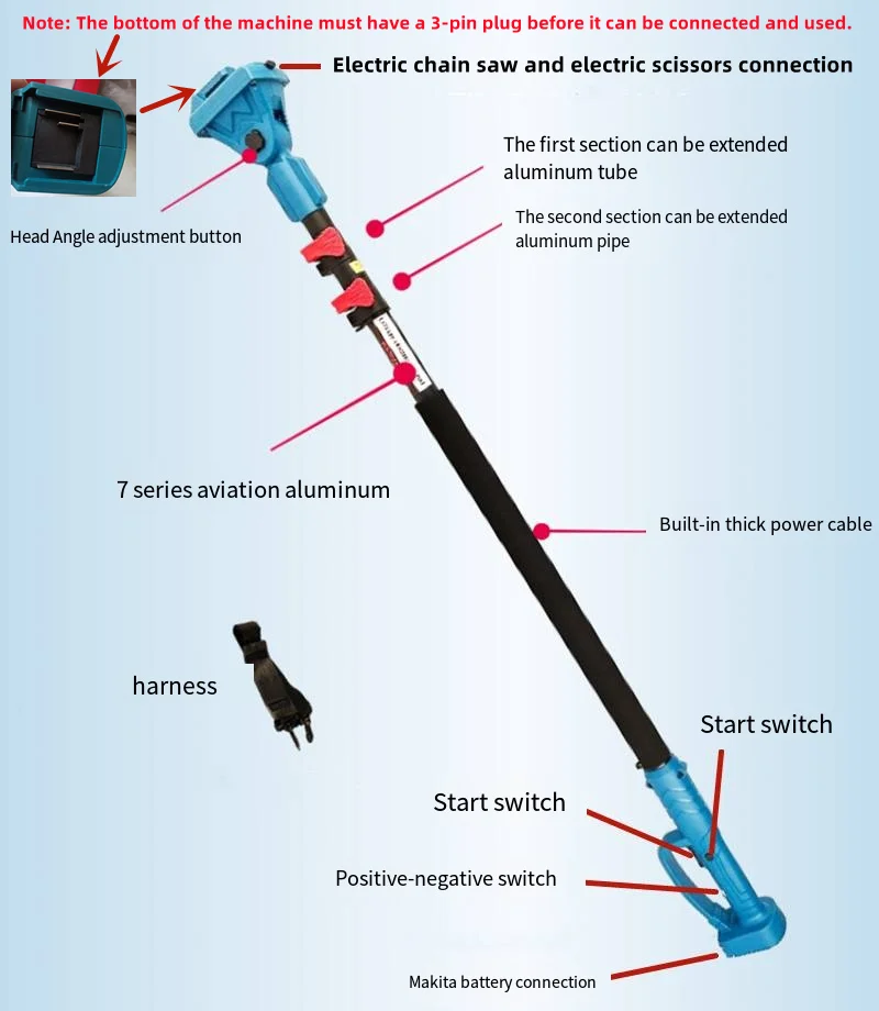 This Telescopic Rod Can Only Be Used On Makita Machines With Bottom 3-Pin Plug Connectors, While The 2-Pin Plug Is Not Available