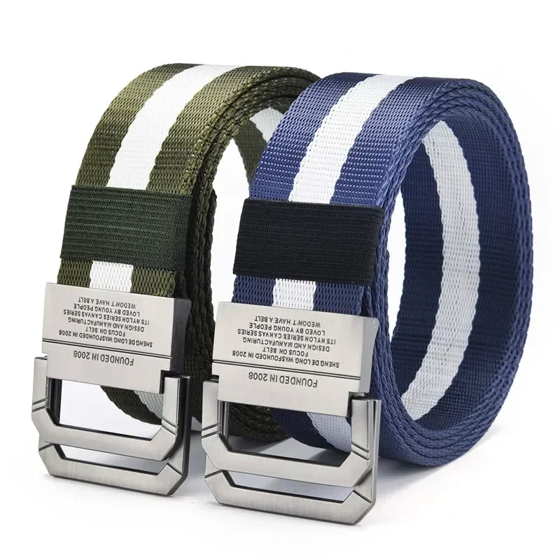 3.8X125cm Double Loop Buckle Canvas Belt Men\'s Cargo Pants Training Students Korean Version Versatile Jeans Belt Women