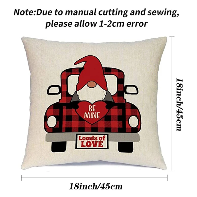 4Pcs Valentine's Day Pillow Cover 18X18 Inch Plaid Valentine's Day Ornament Red Heart Tree And Love Throw Pillowcase