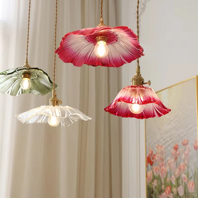 

Nordic Flower Glass Pendant Lighting Fixtures Bedroom Chandelier Dinning Living Room Color Glass Hanging Lamp LED Ceiling Lamp