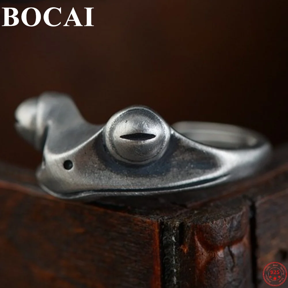 

BOCAI S925 Sterling Silver Rings for Men and Women Retro Adjustable Cute Little Frog Pure Argentum Hand Jewelry Wholesale