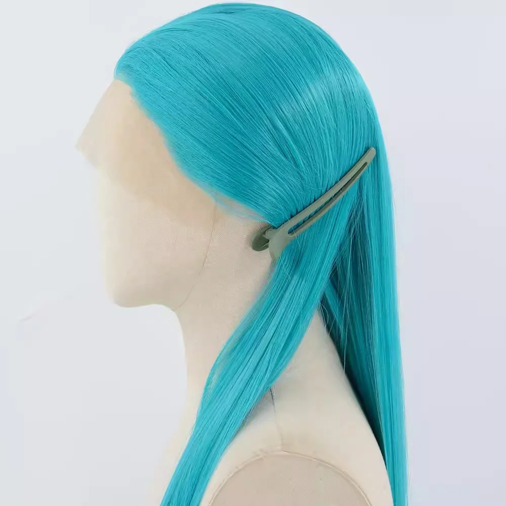 Blue Green Lace Front Wig for Women 13x4 Lace Frontal Wear and Go Pre Plcuked Glueless Cosplay Wig Synthetic Lace Wigs for Daily