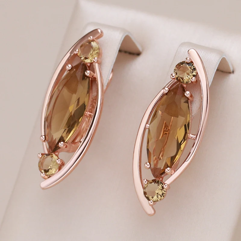 Kinel New Light Brown Crystal Long English Earrings for Women 585 Rose Gold Color With Natural Zircon High Quality Daily Jewelry