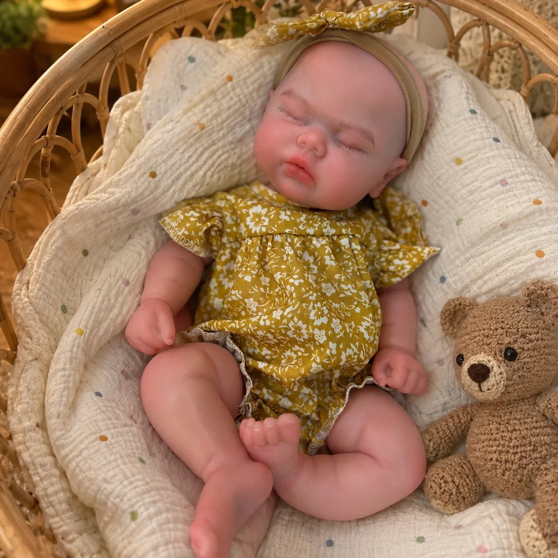 

Newest--33cm Cuddly Close Eyes Solid bebe reborn de silicona Girl Doll With Open Mouth & Washable Soft Body Paint Skin Girl Doll