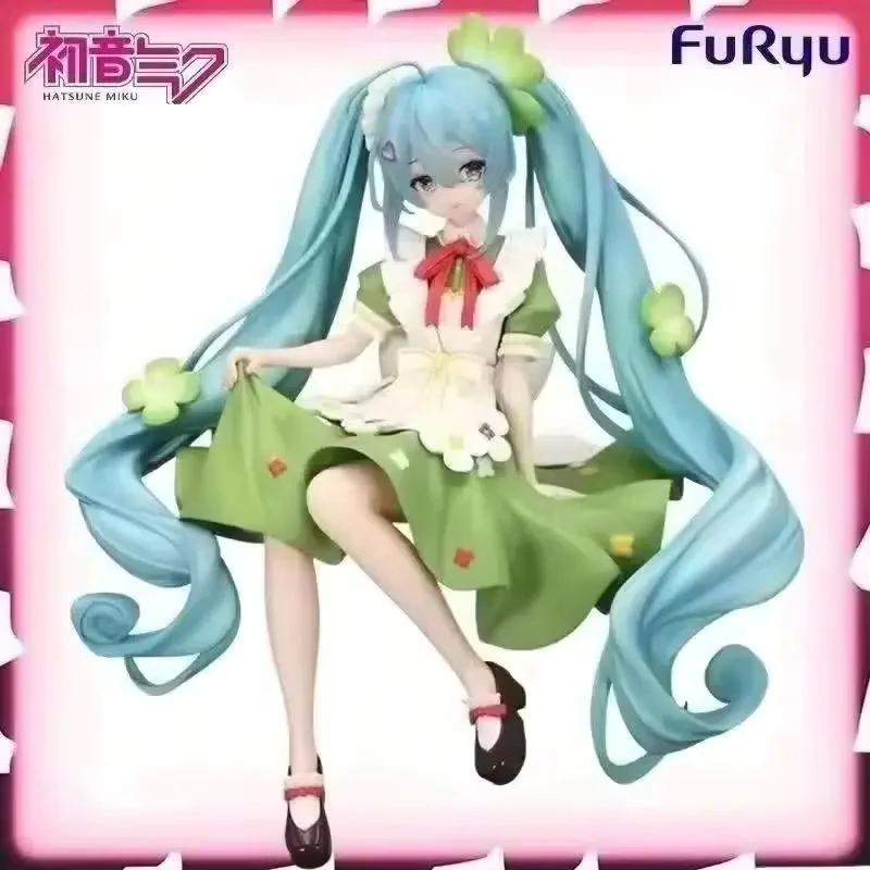 

В наличии, 100% Оригинальная фигурка FuRyu Hatsune Miku Noodle Stopper Clover Fairy, ПВХ, 15 см, призовая фигурка, аниме-модель, украшение, подарок