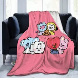 Cartoon Animation Bt21 Coral Velvet Throw Kawaii Tata Mang Rj Cooky Office Nap Air Conditioning Blanket Sofa Decorative Blanket