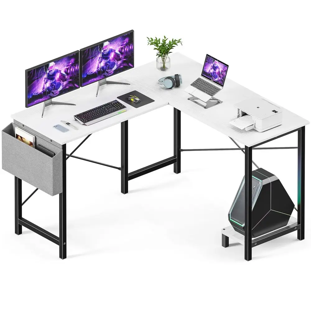 

Shaped Desk Gaming Computer 50 Inch Corner Desks Work Table for Writing Study Student with Wood Tabletop Metal Frame CPU Stand