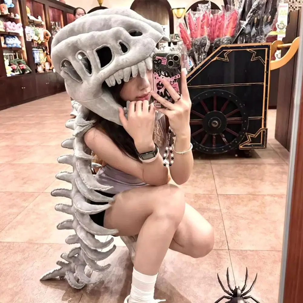 Funny Plush Dinosaur Skeleton Costume Headpiece - Cosplay Party Outfit with Exoskeleton Design Dinosaur Suit Christmas Gift