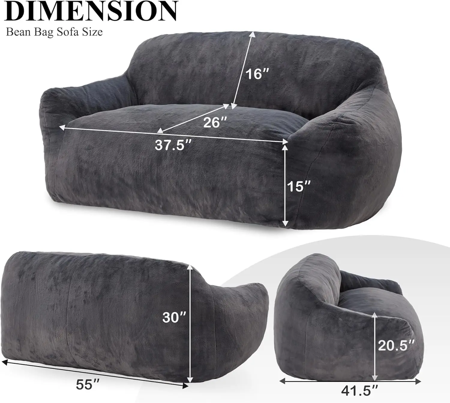 Bean Bag Chair for Adults, Giant Bean Bag Sofa,Bean Bag Couch Floor Sofa with Soft Faux Fur Cover & Wide Armrests Big BeanBag La