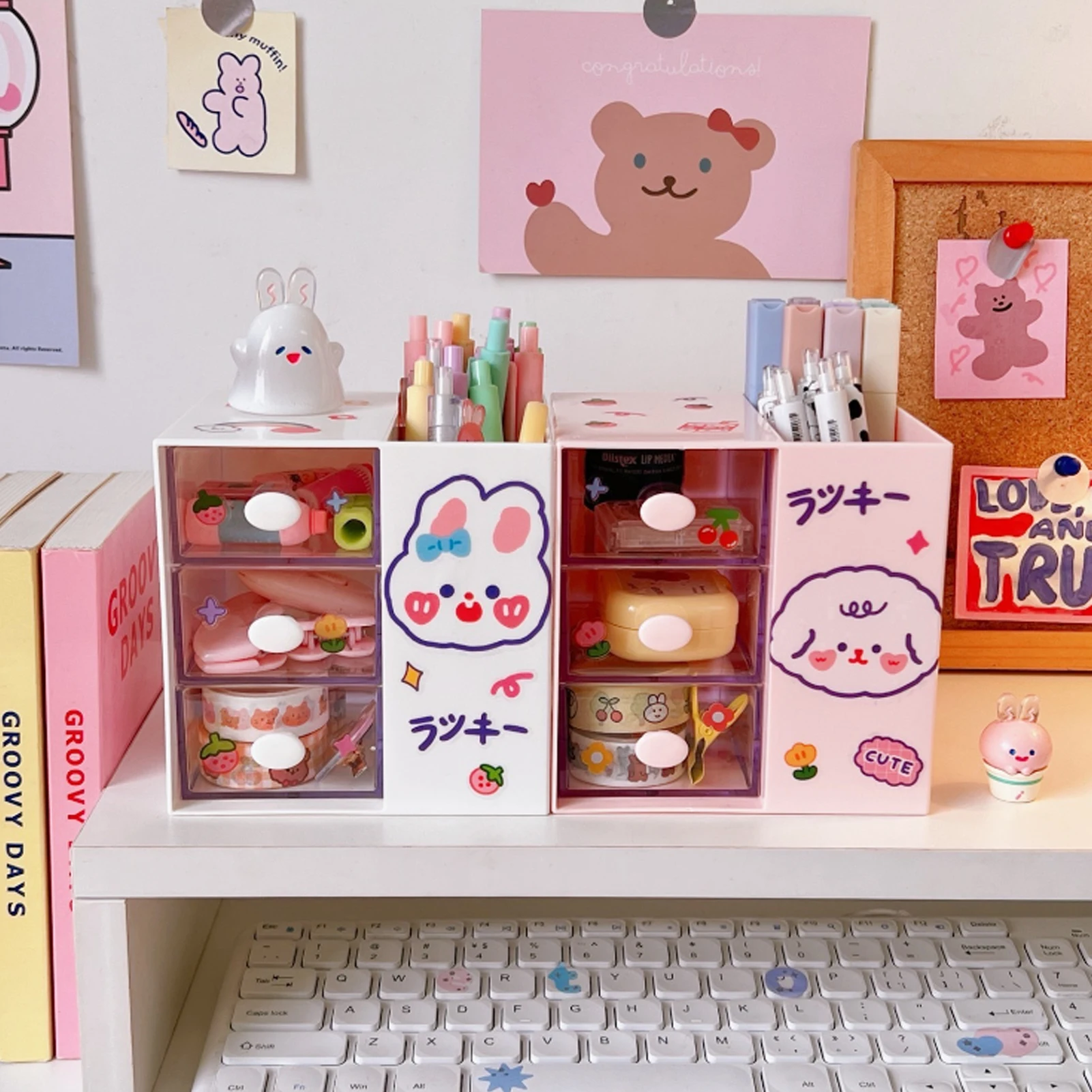 Cute Desktop Storage Box Multi Functional Transparent Drawer for Home Office Desktop Decoration