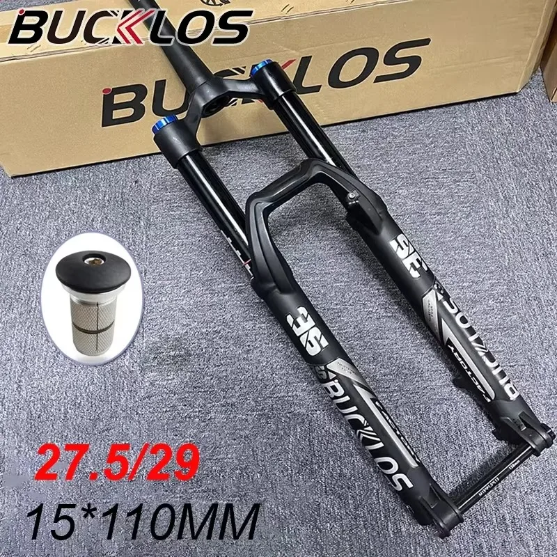 Вилка передняя BUCKLOS для горного велосипеда 27.5/29 дюймов, воздушная амортизация, сквозная ось 110*15 мм, шток 36 мм, ход 160 мм, дисковый тормоз, для электровелосипеда.