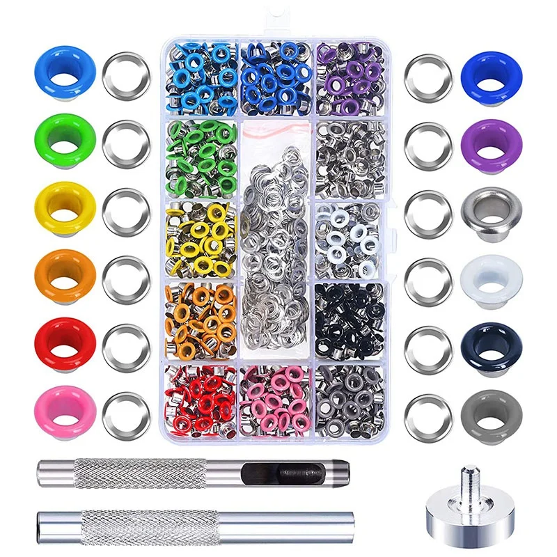 

480 Sets Grommet Kit 3/16 Inch Multi-Color Grommet Setting Tool Metal Eyelets Kit For Bag Shoe Clothes DIY Projects