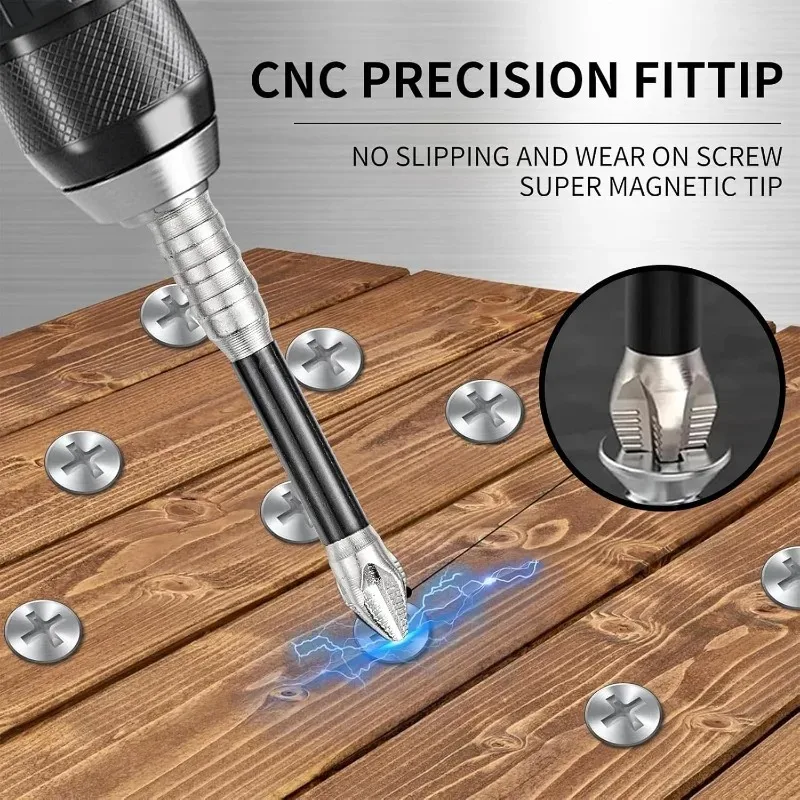 1/6x Non-slip High Hardness Bit S2 Alloy Steel Strong Magnetic Cross Head Multi-function Electric Drill Electric Screwdriver Bit