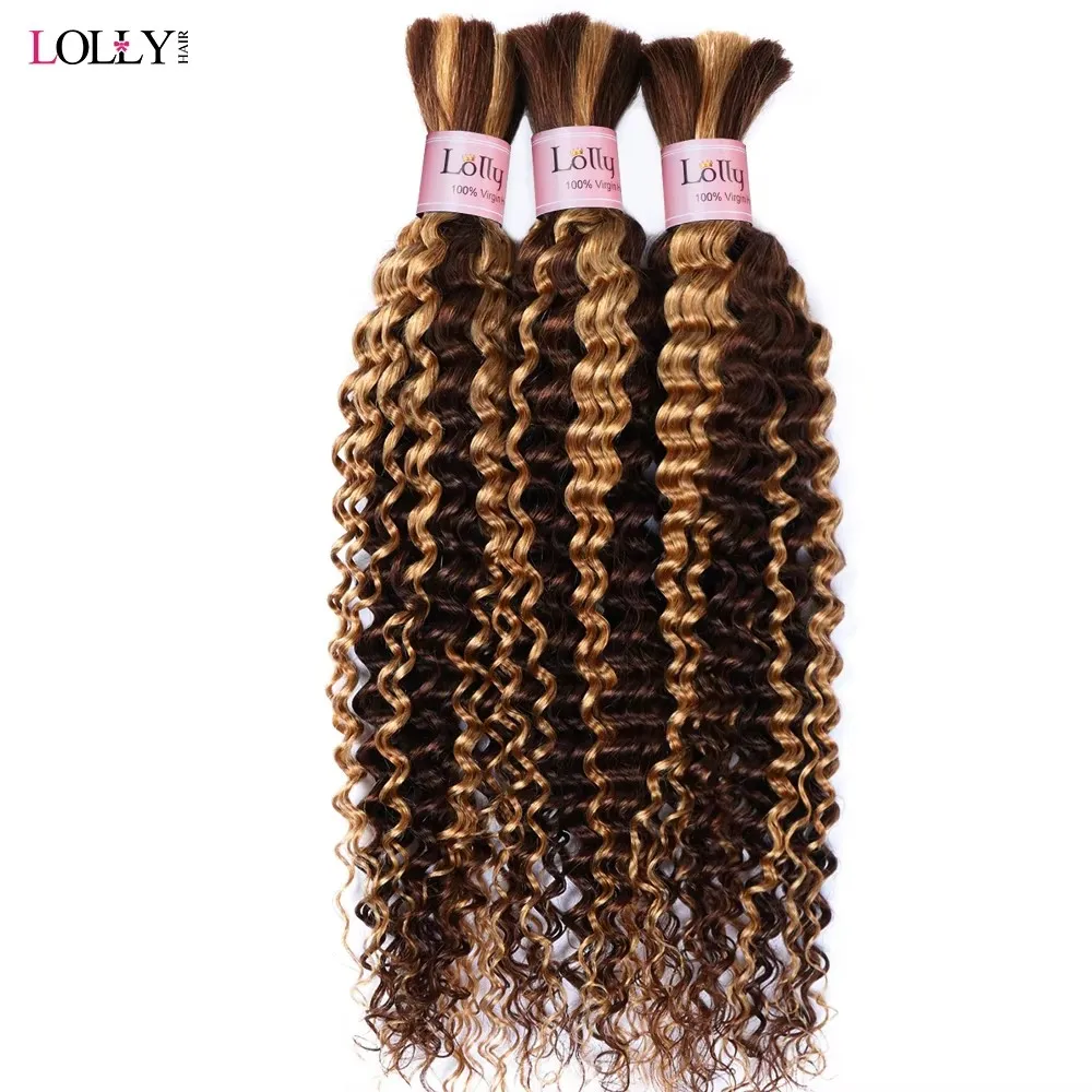 4 27 Highlight Bulk Human Hair For Braiding Honey Blonde Deep Wave Human Hair Bundles No Weft Bundles For Women Hair Extensions