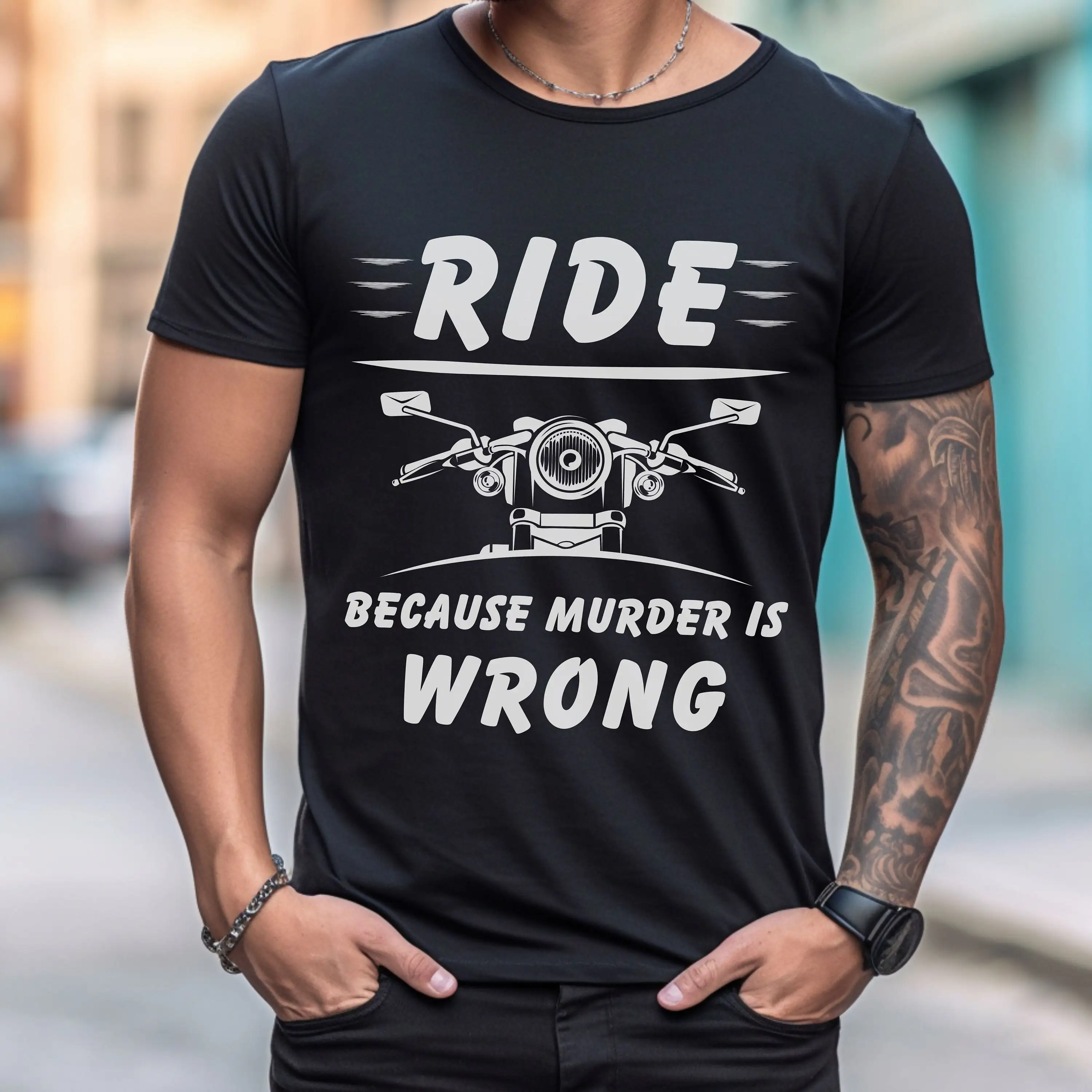 Funny Motorycle Mens T Shirt Biker Skull Lover Motorcycle Riding