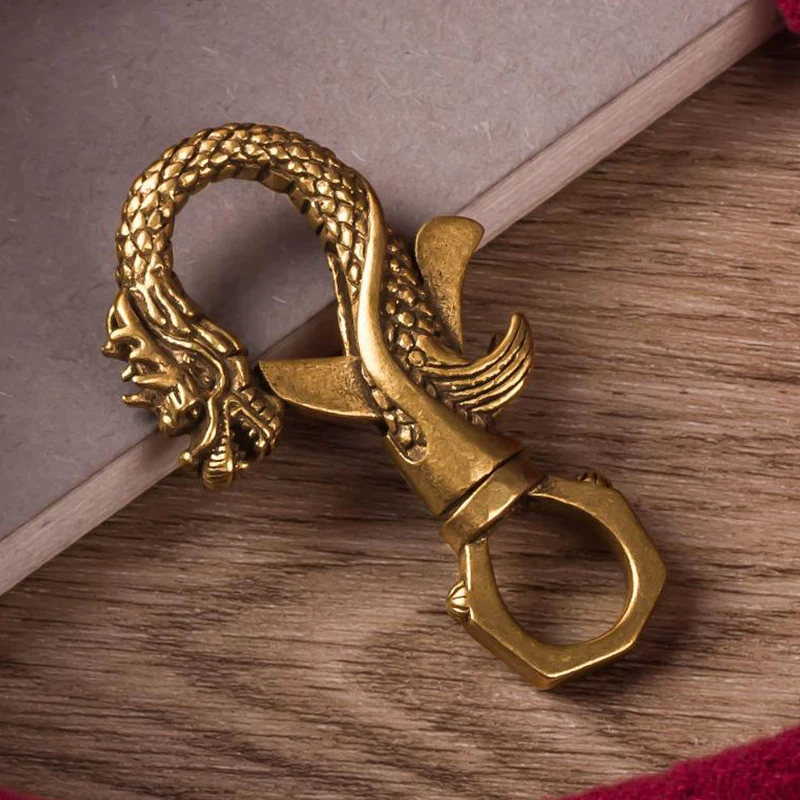 Vintage Copper Dragon Figurines Small Ornaments Retro Brass Animal Car Key Chains Crafts Office Desk Decorations Accessories