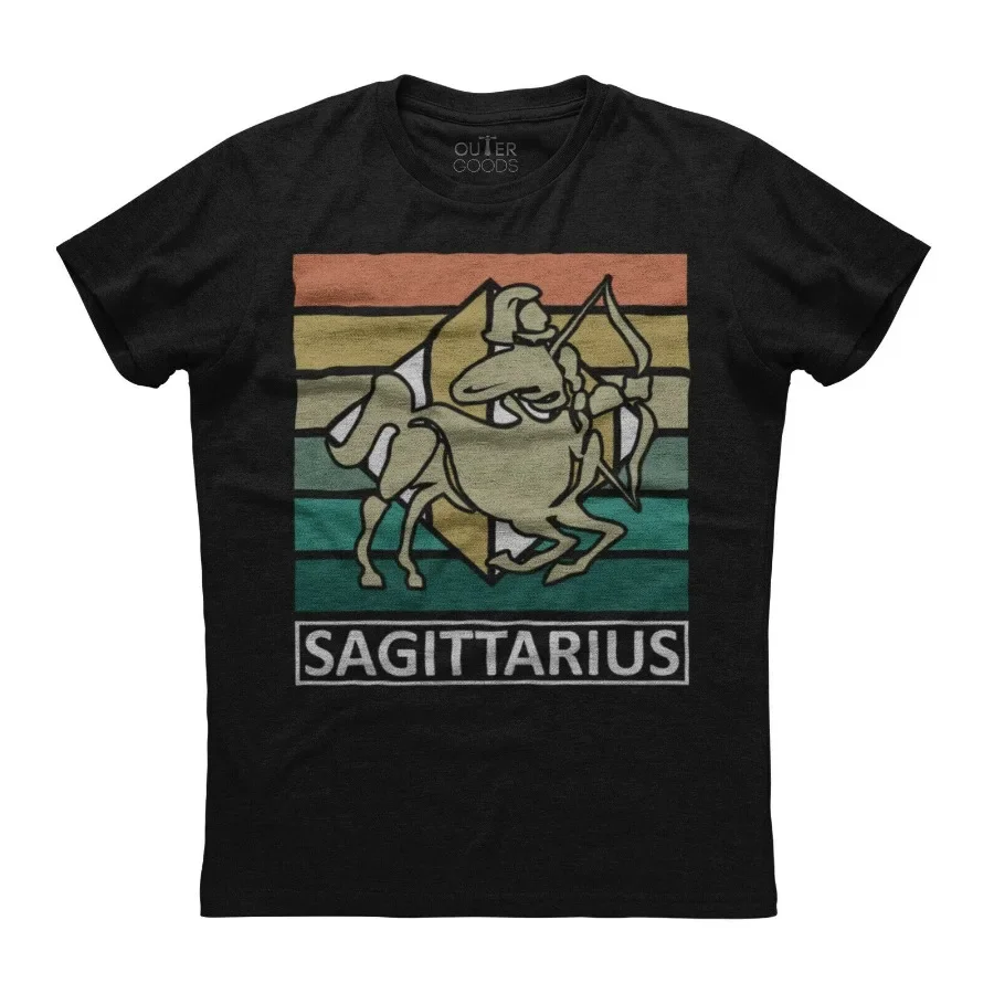 Vintage Sagittarius Zodiac Sign Birthday Gift T-Shirt O-Neck Short Sleeve Summer Casual Mens