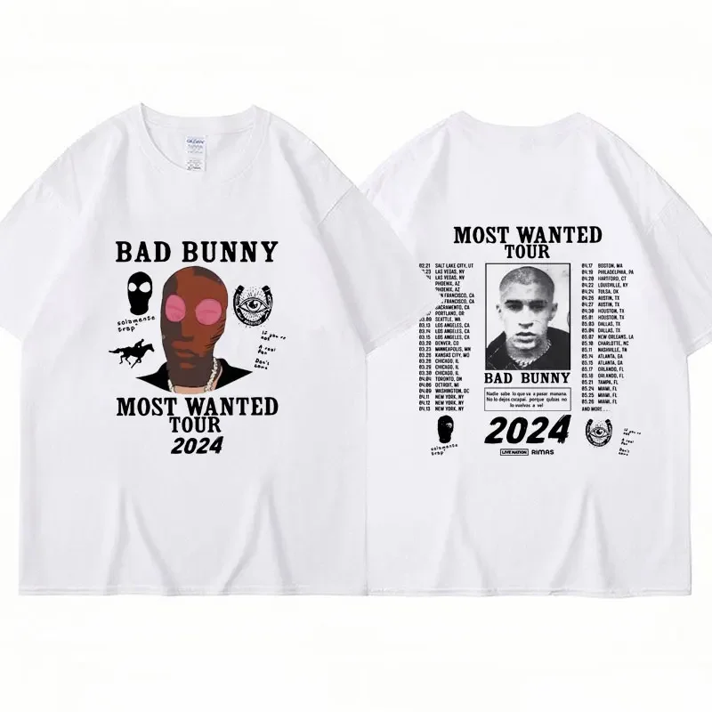 Bad Bunny T Shirt 2024 Most Wanted Tour Nadie Sabe Lo Que Va A Pasar Manana Cotton T-Shirt Men's Women's Hip Hop Street Tees Y2K