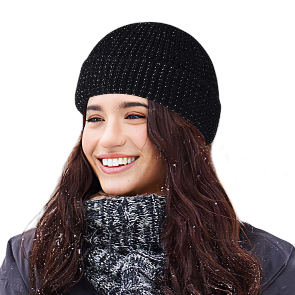 Unisex Knitted Warm Hat High Visibility Noctilucent Reflective Knit Hat Glow In Dark Safety Knitted Beanies for Women Men