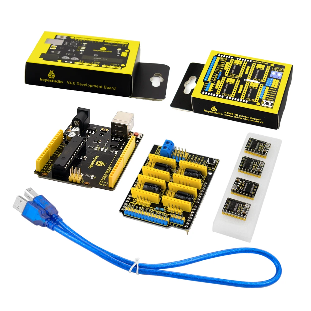 Arduino CNC V3 Kalkanı + V4.0 Kurulu için Keyestudio CNC kiti (Çip CP2102) + 4 adet DRV8825 sürücü/GRBL uyumlu