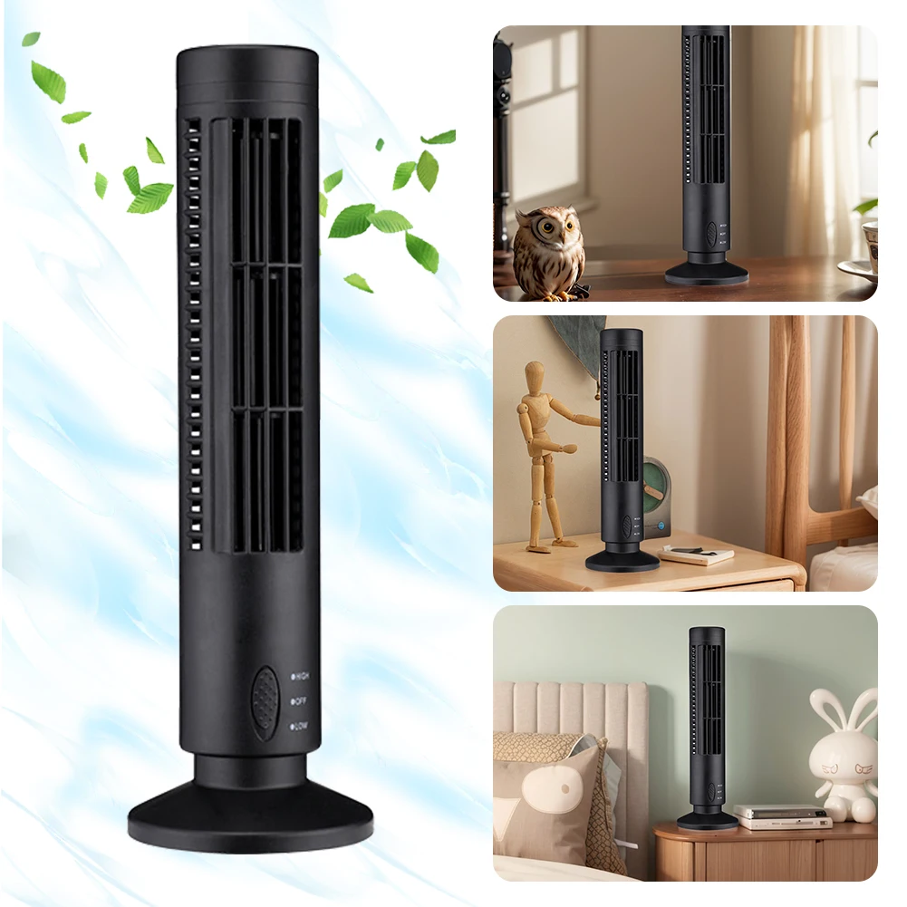 LED Tower Fan Bladeless Cooling Fan 2 Gear Speed No Leaf Air Conditioner Portable Electric Floor Fan for Living Room Bedroom