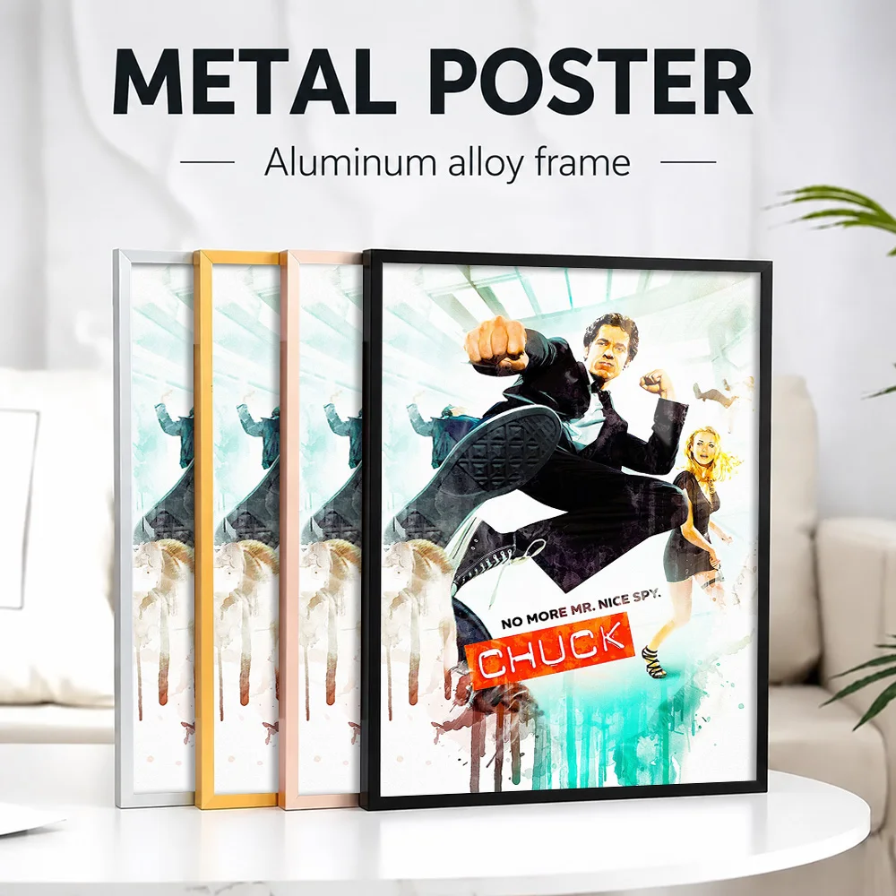 Chuck Action Comedy Movie Framed Aluminum Metal Poster Customized Photo Modern Visual Style Wall Art For Bedroom Director Gift