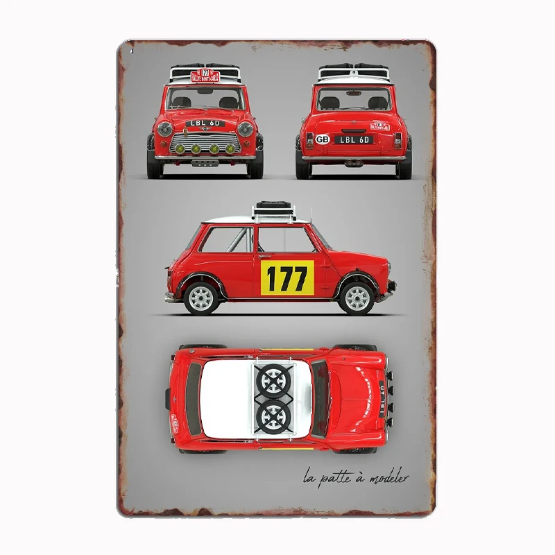 

Austin Mini Monte Carlo Race Car Metal Poster Sign Club Custom Indoor Wall Tin Sign Room Decor Home Decor