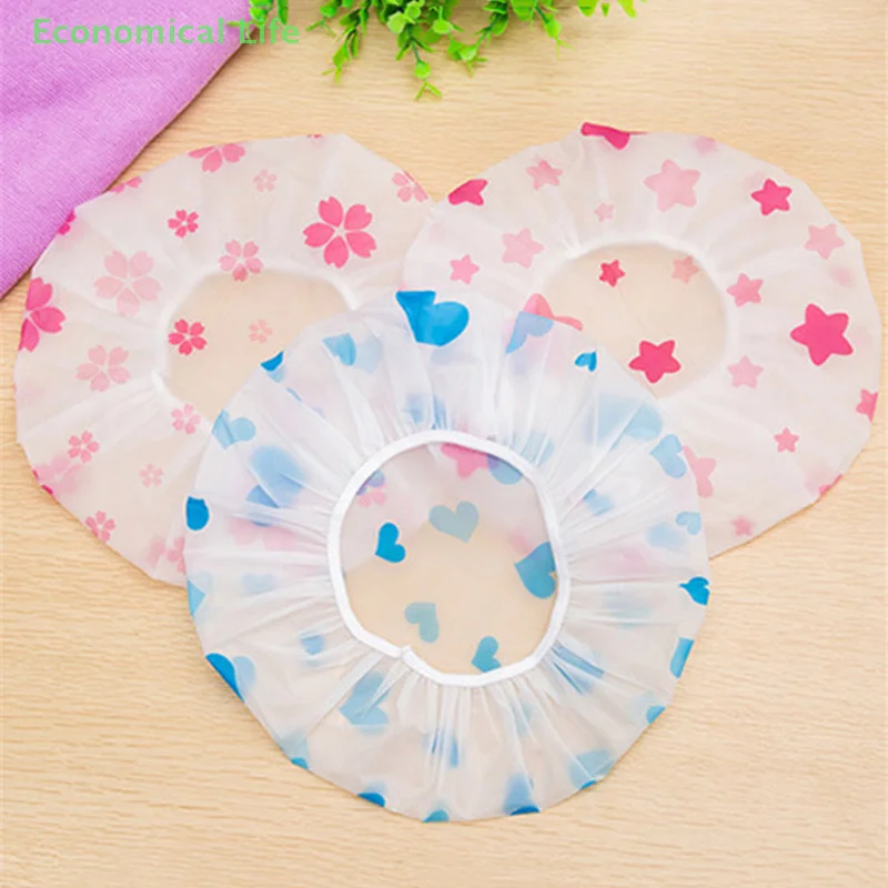 1Pc Fashion Waterproof Thicken Wave Point Shower Cap Reusable Hair Salon Elastic