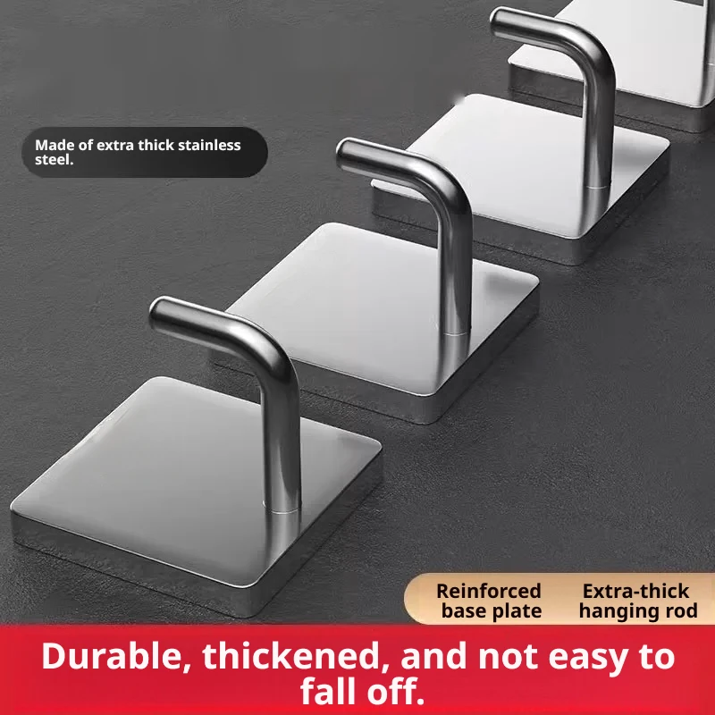 Heavy Duty Silver Stainless Steel Adhesive Towel Hook No Drill Bathroom Kitchen Storage Hanger