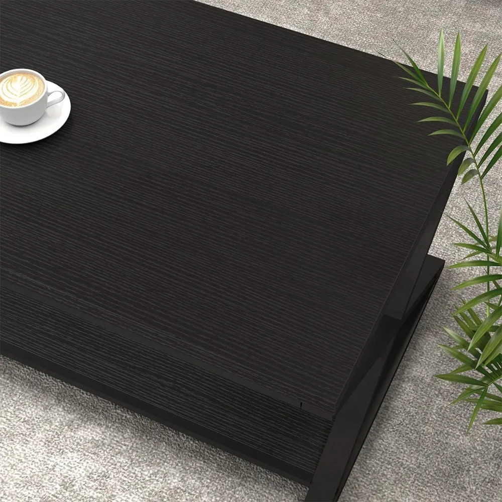 Modern 47-Inch Rectangle Cocktail Table with Storage Shelf and Minimalist Industrial Design