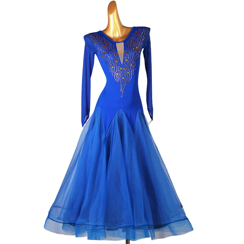 Lady's Advanced Ballroom Competition Dance Dress New Design Waltz Dancing Skirt Royal Blue Standard Ballroom Dance Dresses