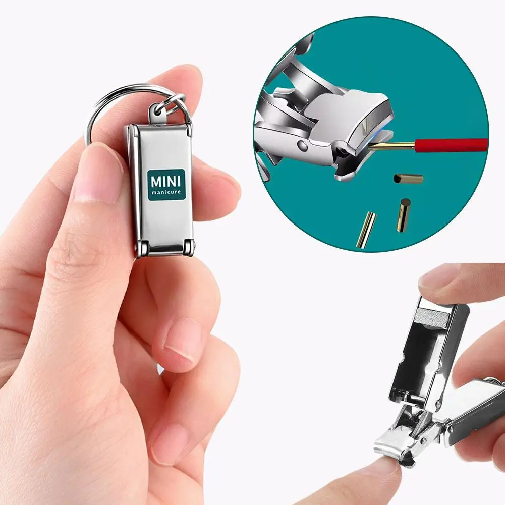 ミニ折りたたみ爪切りフリップカバー付きステンレス鋼ツール指キーホルダー旅行マニキュア爪切り B5X2