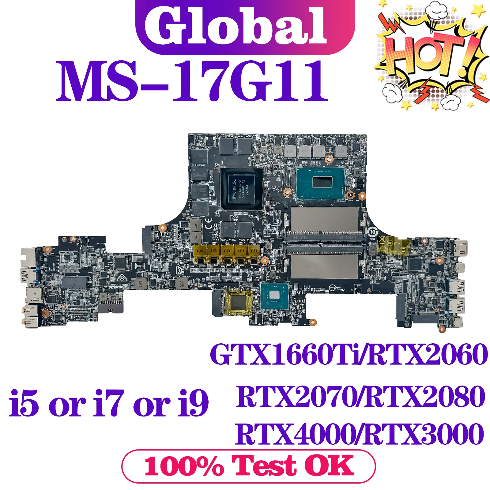 

KEFU Mainboard For MSI MS-17G11 MS-17G1 Laptop Motherboard i5 i7 9th Gen GTX1660Ti RTX2060 RTX2070 RTX2080 RTX3000 RTX4000