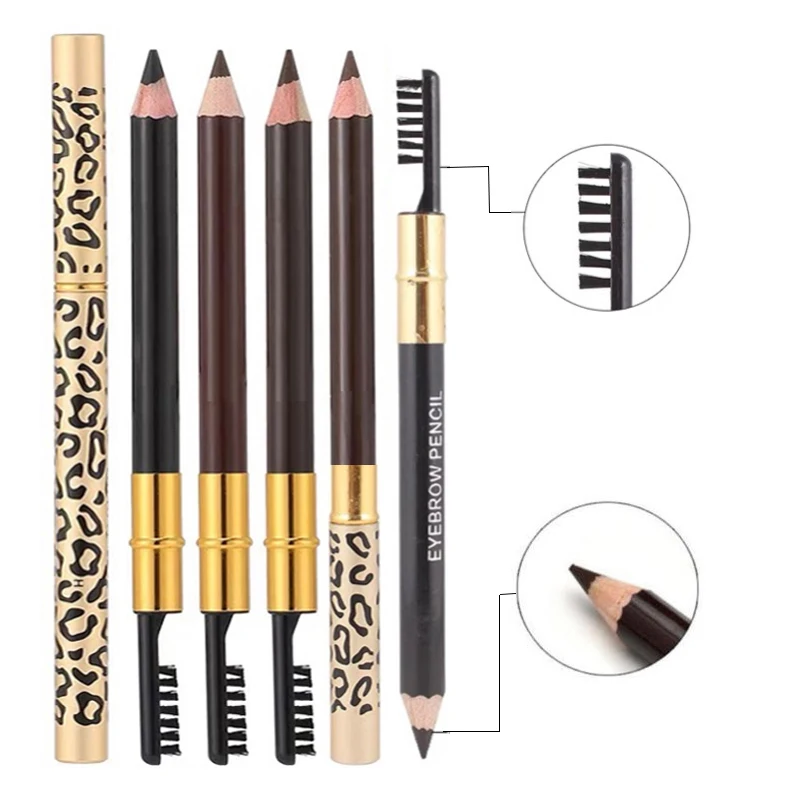 Lasting Color Double Head Eyebrow Pencil with Brush Waterproof Not Blooming Black Brown Professional Tint Shade Eyebrows Makeup