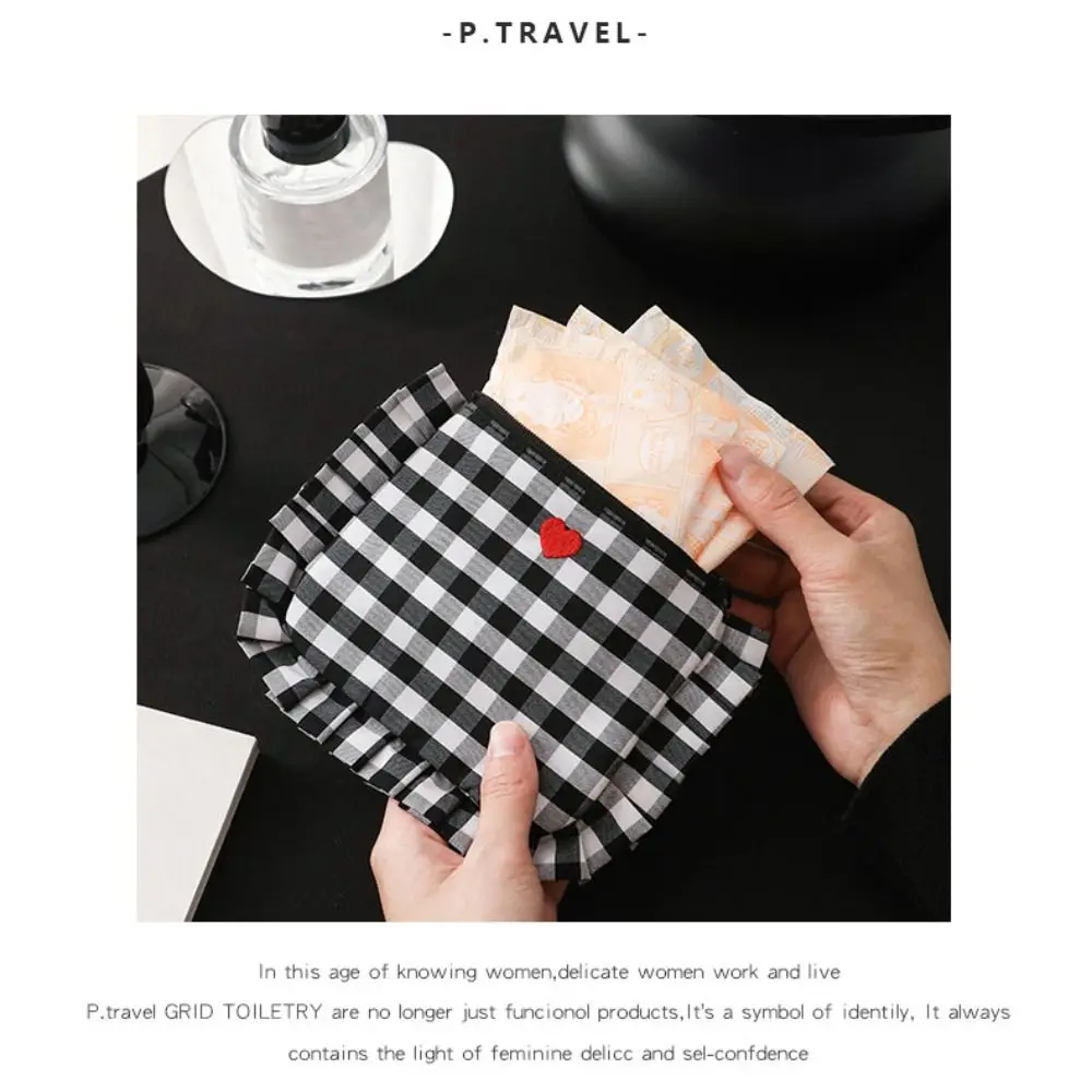 Cute Plaid Cosmetic Bags Pouch Portable Heart ricamato Storge Handbag grande capacità piccola borsa per il trucco quadrata da viaggio