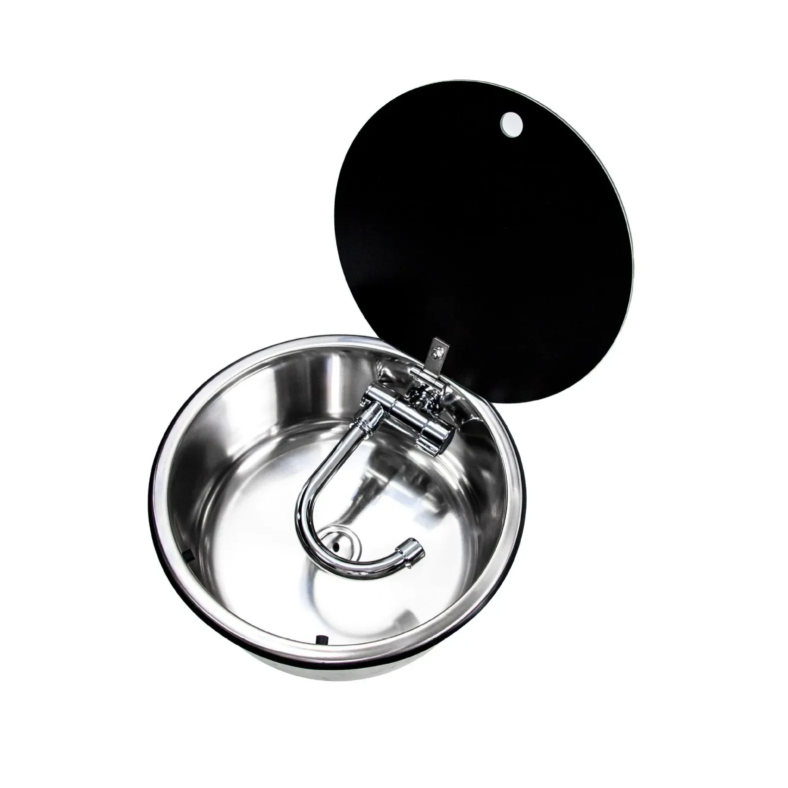 Lavello circolare per camper con coperchio, coperchio ribaltabile pieghevole da cucina, fessura singola, lavello circolare in acciaio inossidabile 304