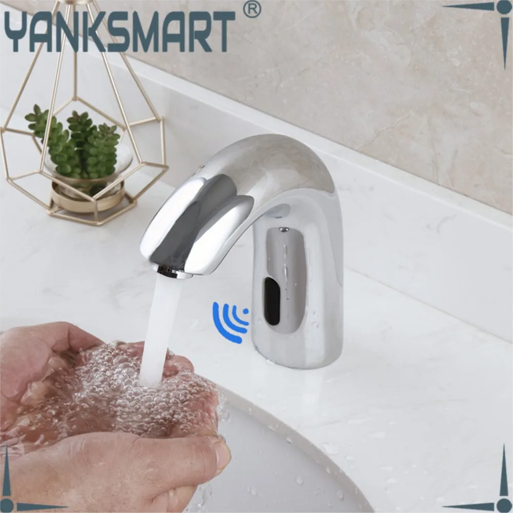 

YANKSMART Bathroom Sensor Faucet Chrome Induction Faucet Basin Sink Deck Mounted Quick Open Sprayer Hot & Cold Mixer Water Tap