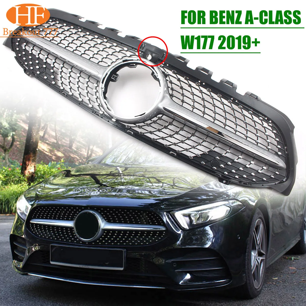 

For Mercedes Benz W177 A Class 2019-2022 Car Front Grille Grill Car Accessories With Camera Hole