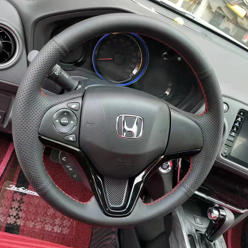 Customized Hand Sewing Microfiber Leather Car Steering Wheel Cover Bradi for Honda Fit Jazz 2014 Non-slip on Steering Wheel