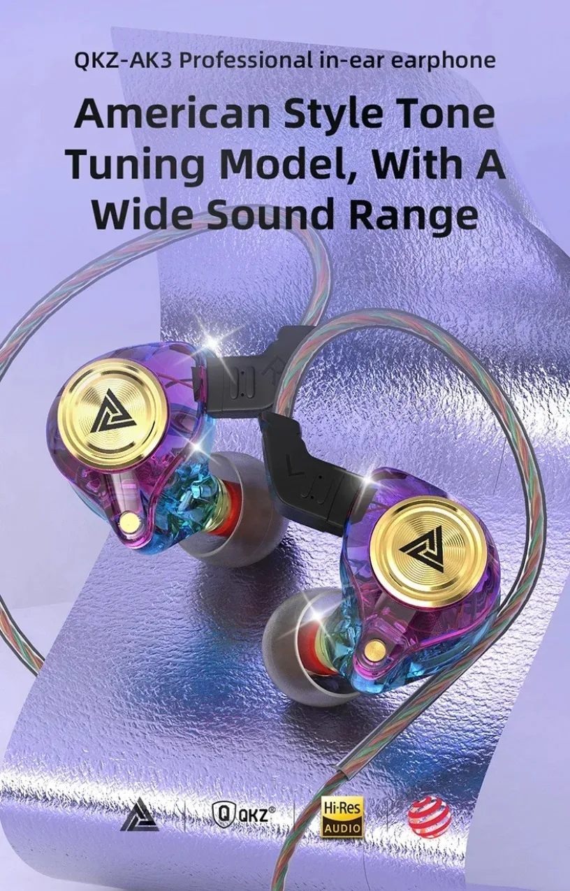 QKZ AK3 HiFi 3,5-mm-Kopfhörer mit Mikrofon, Bass, Geräuschunterdrückung, für Sport, Gaming, Musik, Stereo-Sound, Ohrhörer – Detail 3