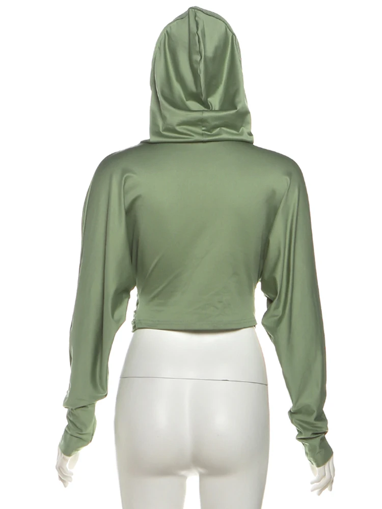Nibber Ruched Sexy Hooded T-Shirts Woman Cross V-Neck Full Sleeve Navel Exposed Skinny Stretch Hot Girls High Street Style Tops image 6