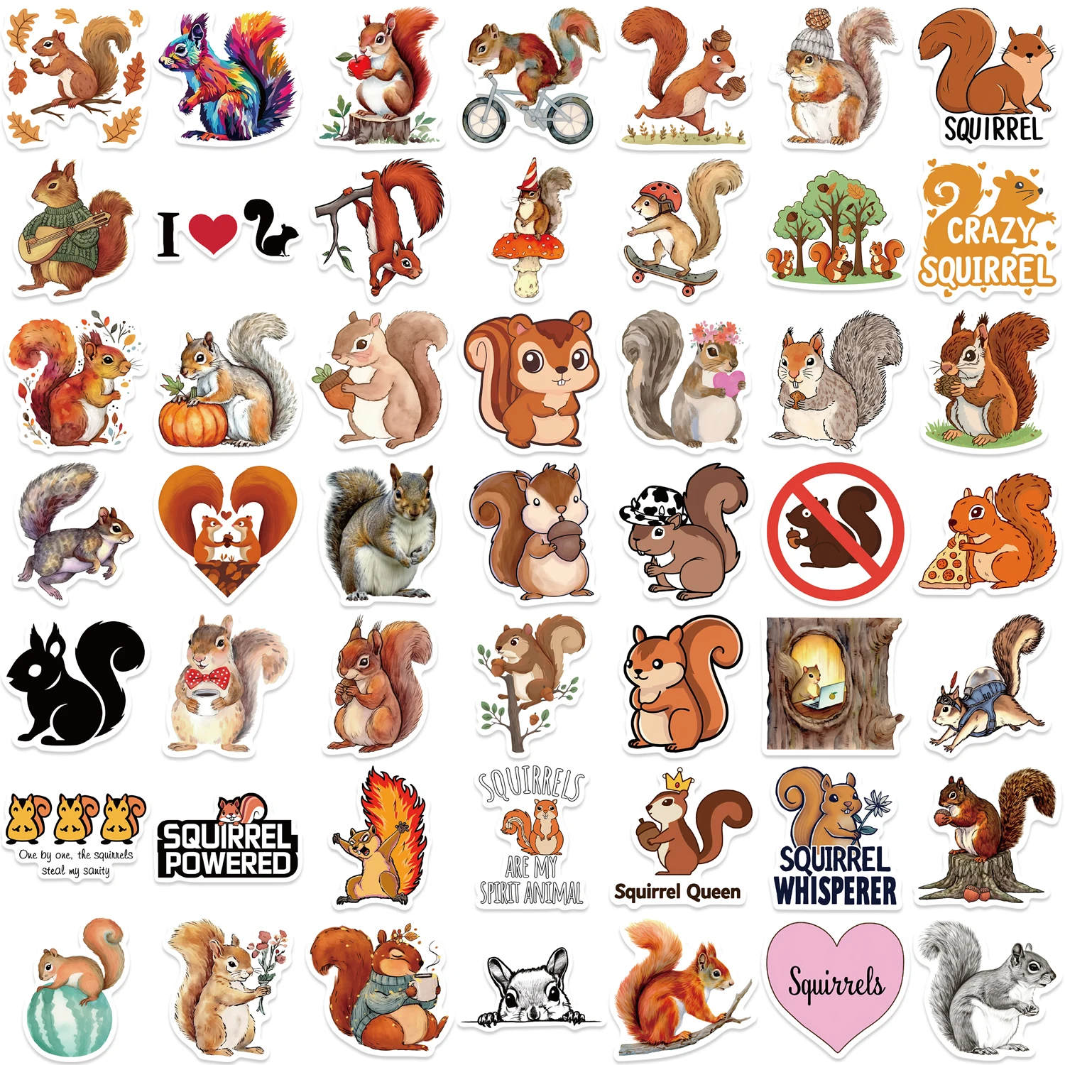 50pcs Squirrel Series Cartoon Cute Waterproof Sticker Skateboarding Snowboard Decorative Mobile Phone Retro Vinyl Sticker