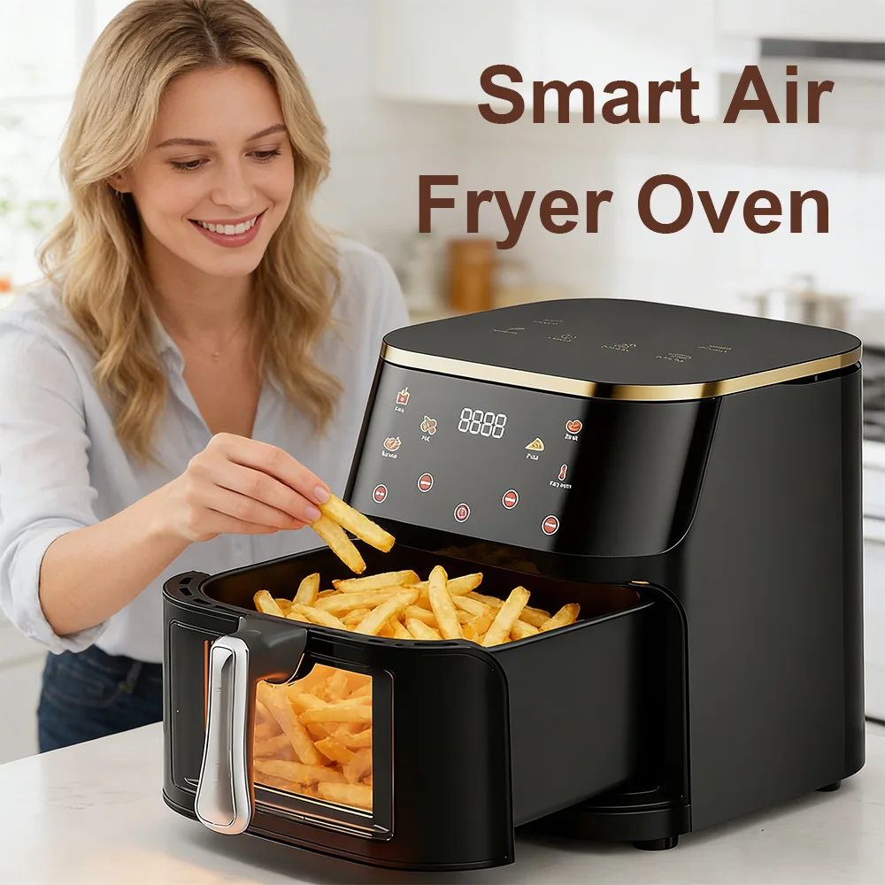 12L Digitale Heißluftfritteuse - Große Kapazität, 1400W, Gesundes Kochen, 180-210 ° C, 60-Minuten-Timer, quadratisches Design – für den Familiengebrauch (PP + Edelstahl) – Detail 2