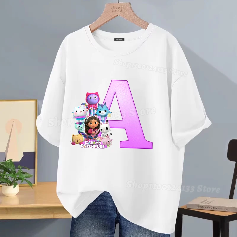 

Dollhouses Gabbyed Girl T-shirt Cotton Cute Letters A-Z Anime Print Kids Tee Shirt Short Sleeved Streetwear Kawaii Party Clothes