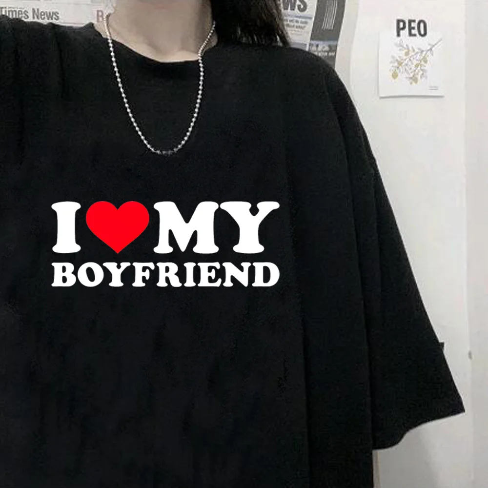 i Love My Boyfriend i Love My Girlfriend t-shirt female Classic Gothic hip hop top tees aesthetic streetwear Y2k 2000s kawaii